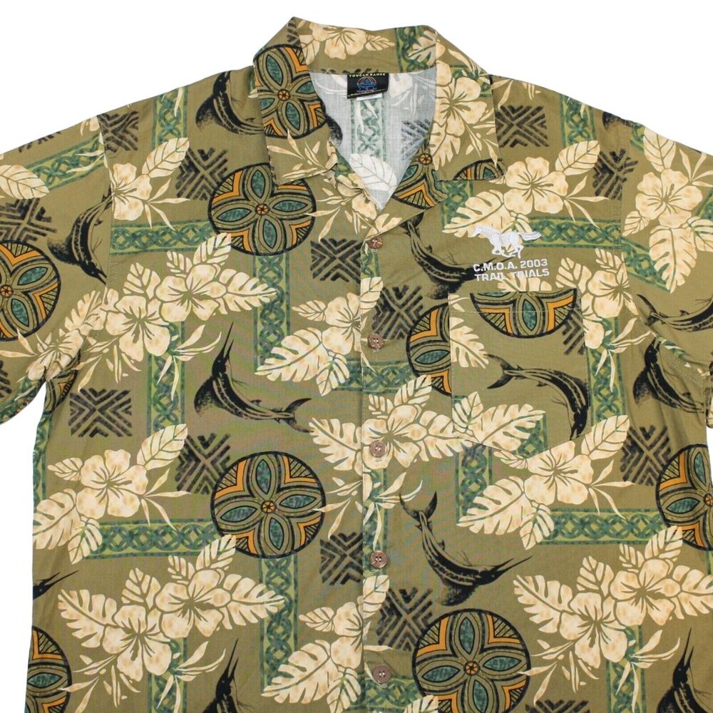 Toucan Dance Large Hibiscus Marlin Tapa Island Pattern Hawaiian Aloha Shirt Tiki - Picture 4 of 11